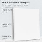 PHOENIX Stretched Canvas for Painting 16x16 Inch/4 Value Pack, 8 Oz Triple - Image 3