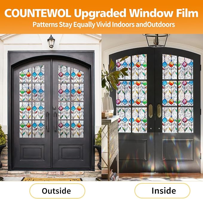 Countewol Rainbow Privacy Window Film Stained Glass Style Adhesive-Free - Image 4