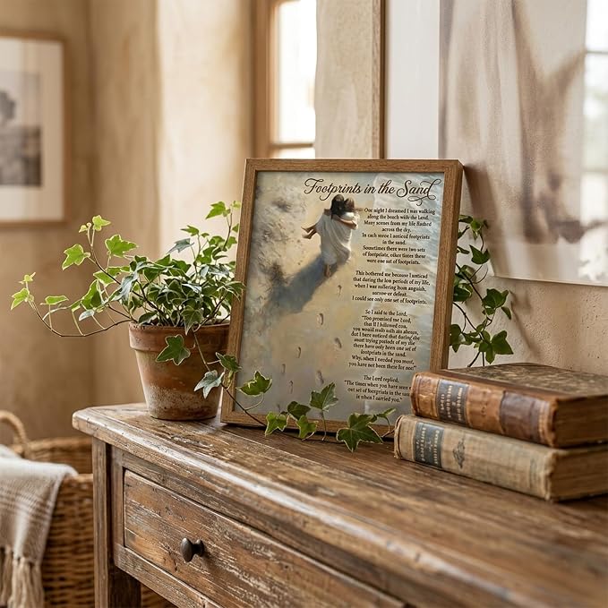 REWBKFIM Footprints In The Sand Christian Canvas Wall Art Inspirational Jesus - Image 3