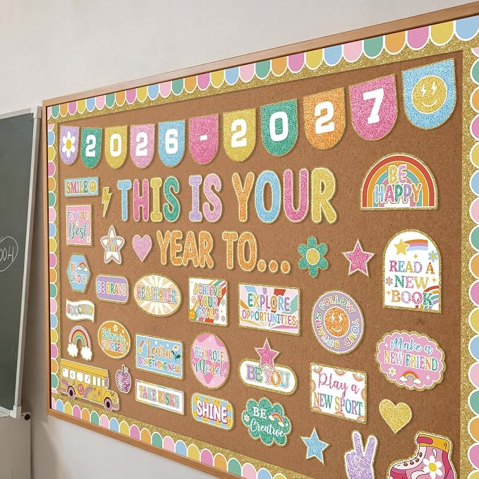 This is Your Year Bulletin Board Set Varsity Letter Hippie Retro Motivational - Image 3