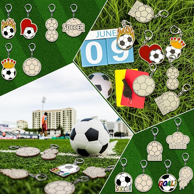 RattanView 24 Pcs Soccer Craft Color Your Own Keychains Diy Craft Wooden Blank - Image 5