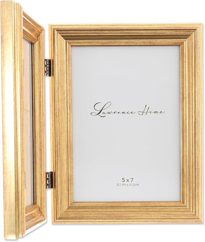 Lawrence Frames 5x7 Hinged Double Sutter Burnished Gold Picture Frame - Image 3