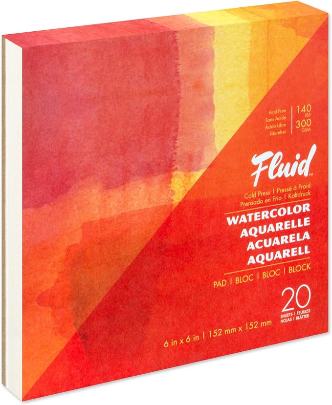 Fluid Watercolor Paper Fold Over Pad, 6 x 6 inches, 20 Sheets, 140 lb Cold Press by SpeedballArt