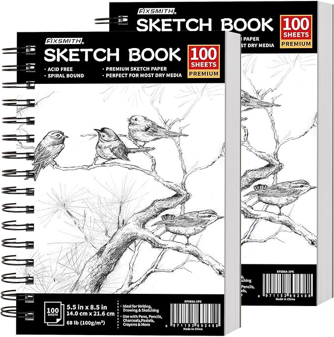 FIXSMITH 5.5"X8.5" Sketch Book | 200 Sheets Sketchbook | 2 Pack | Acid Free by FIXSMITH