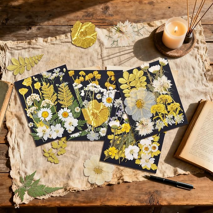 85 Pcs Dried Flowers for Crafts | Real Natural Dried Pressed Flowers in Golden - Image 7