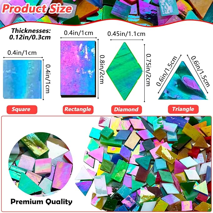 LITMIND 2800 Pcs Iridescent Stained Glass Mosaic Tiles – Assorted Colors - Image 2