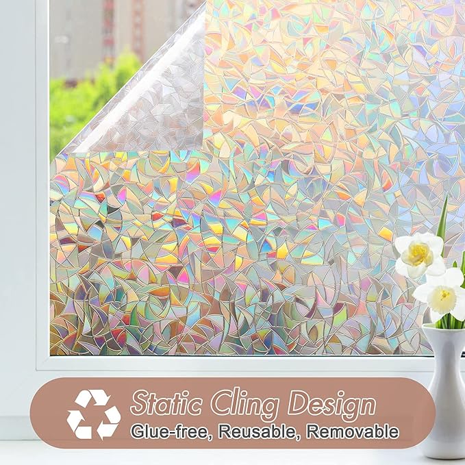 Haton Window Privacy Film, Stained Glass Rainbow Film Decorative Window Clings - Image 5