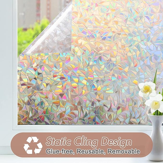 Haton Window Privacy Film, Stained Glass Rainbow Film Decorative Window Clings - Image 5