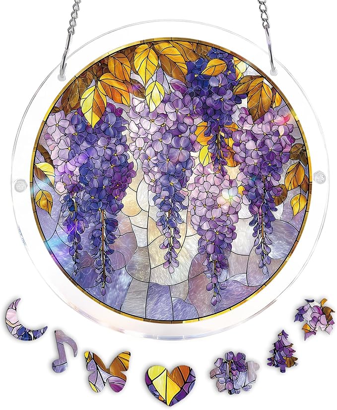 Acrylic Puzzle Suncatcher, Autumn Leaf Wisteria Sun Catcher by Unknown