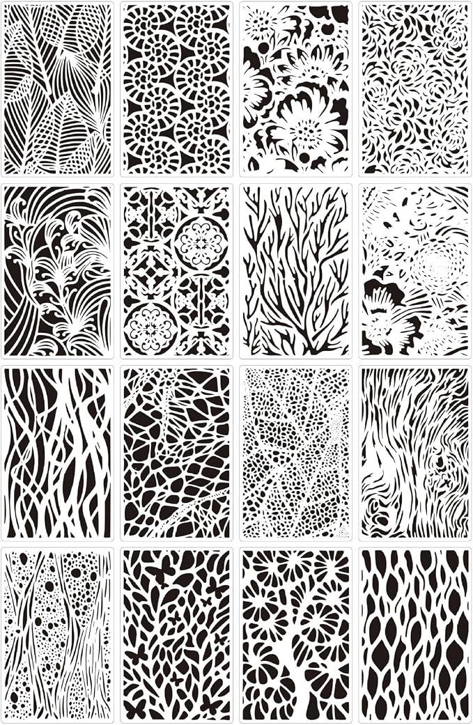 16 Pieces Stencils for Painting, Abstract Texture Mixed Media Art Supplies - Image 7
