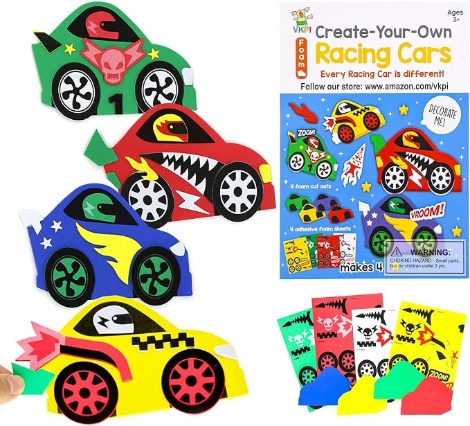 VKPI 4 Pieces EVA Foam Art Crafts Gift Kit, Creative Make Your Own Racing Cars by VKPI
