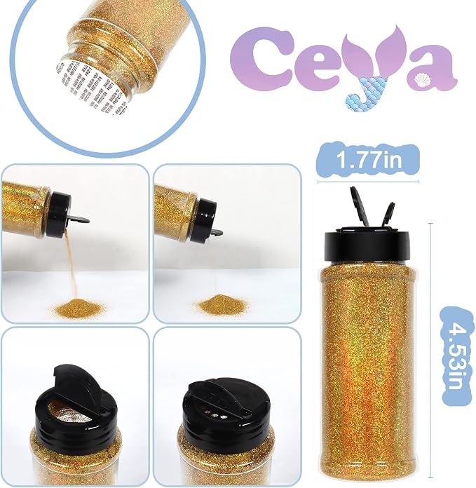 Ceya 3.8oz/ 110g Holographic Ultra Fine Glitter Powder Laser Gold Glitter - Image 4