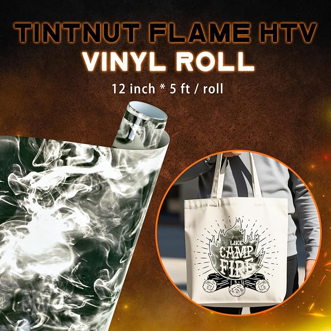 Tintnut Black Grey Flame Heat Transfer Vinyl Roll, stretch washable, suitable - Image 2