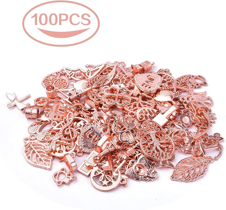 100pcs Rose Gold Mixed Charms Pendants Tibetan Alloy Vintage Charms Wholesale - Image 2