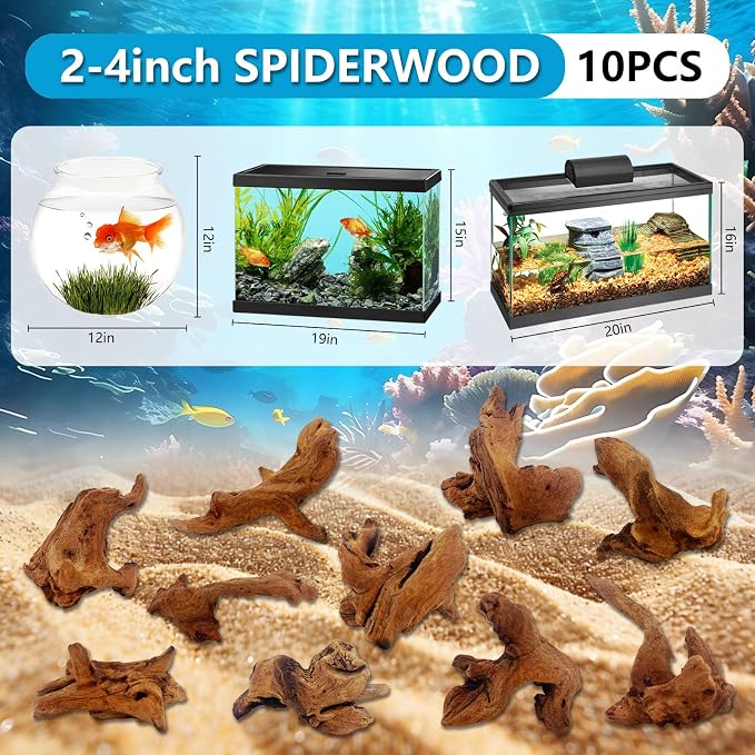 10 Pcs Natural Small Driftwood for Aquarium, Aquarium Driftwood Freshwater 2-4 - Image 2