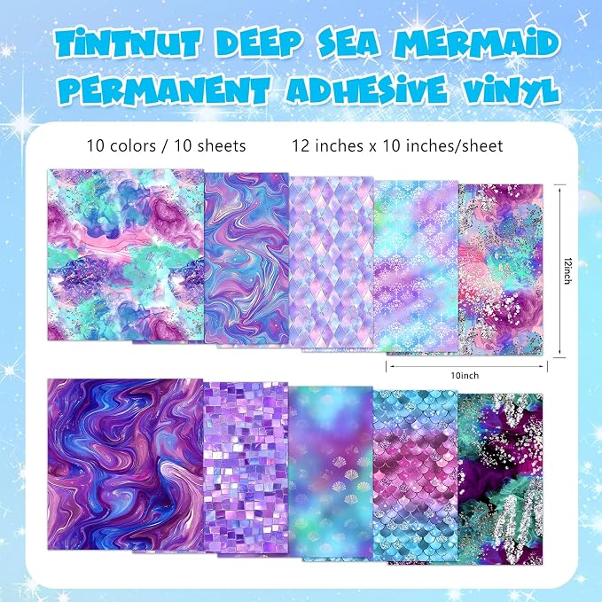 Tintnut Watercolor Permanent Vinyl 10 Sheets 12x10in Mermaid Adhesive Vinyl | - Image 2