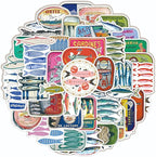 50 Pcs Vintage Sardine Fish Can Stickers, Retro Seafood Tin Label Ocean Fish - Image 5