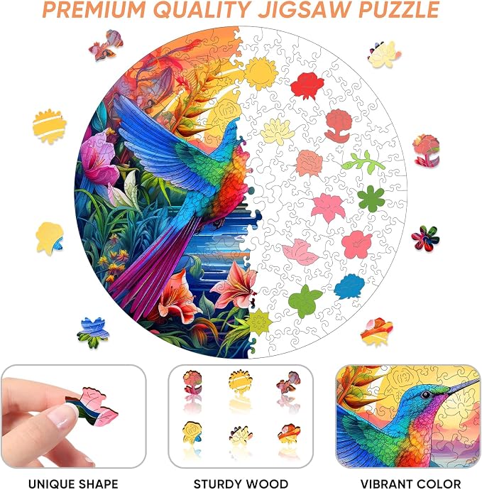 Mocfesk Wooden Puzzles for Adults, Hummingbird Jigsaw Puzzles 200 Pieces | - Image 4