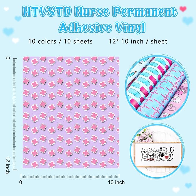Retro Nurse Permanent Adhesive Vinyl 10 Sheets 12'' x 10'' | Nurse's Day - Image 2