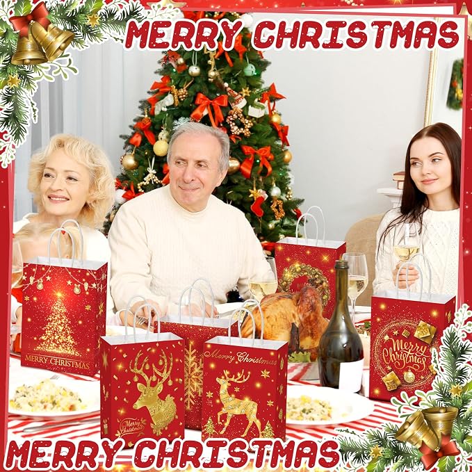 Kolldenn 24 Pcs Christmas Party Favors Bags Red and Gold Christmas Goodie Gift - Image 7