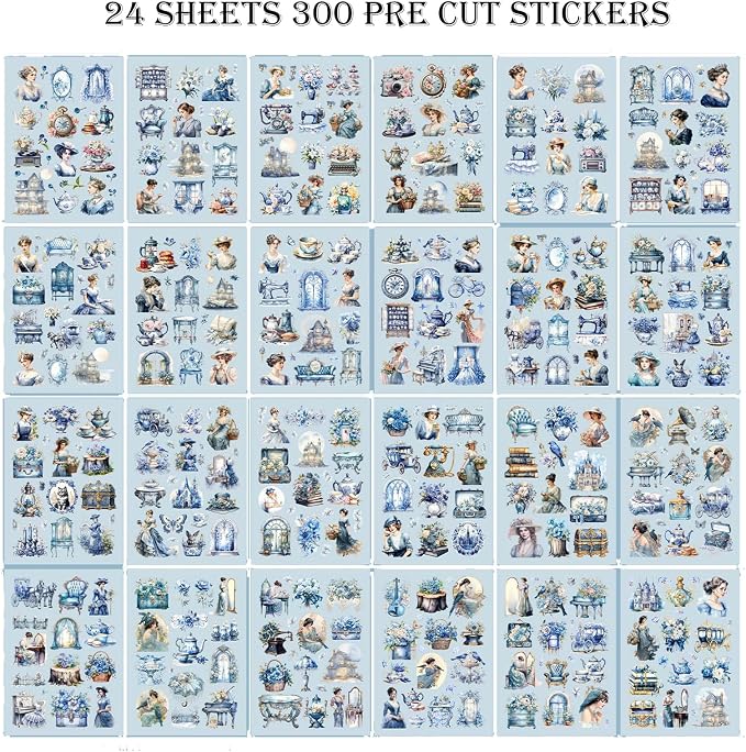 Vintage Ephemera Sticker 24 Sheets precut 300 washi Stickers Paper Journal - Image 3