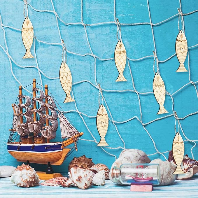 LiQunSweet 200 Pcs Mixed Styles Fish Unfinished Wood Cutout Ocean Sea Animals - Image 7