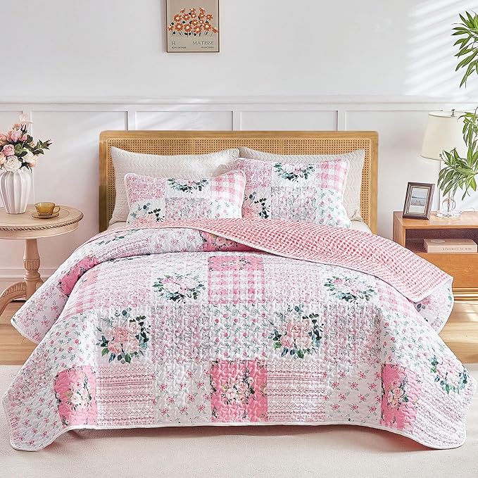 Joyreap 2 Pieces Floral Patchwork Quilt Set Twin, Soft n Cozy Microfiber Quilt by Joyreap