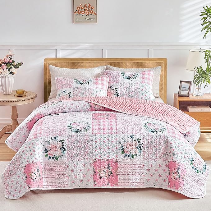 Joyreap 3 Pieces Floral Patchwork Quilt Set King, Soft n Cozy Microfiber Quilt by Joyreap