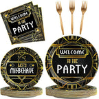 100 Pcs Roaring 1920s Party Decorations, Speakeasy Misbehave Black Gold by Qyeahkj
