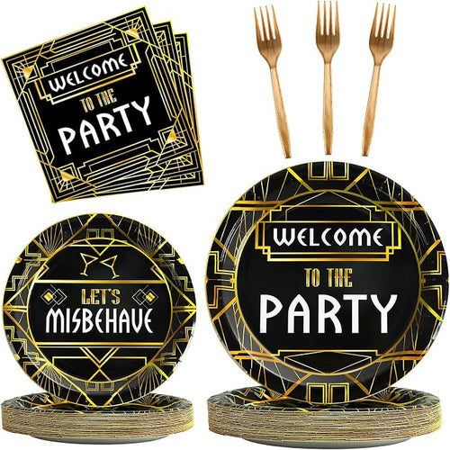 100 Pcs Roaring 1920s Party Decorations, Speakeasy Misbehave Black Gold by Qyeahkj