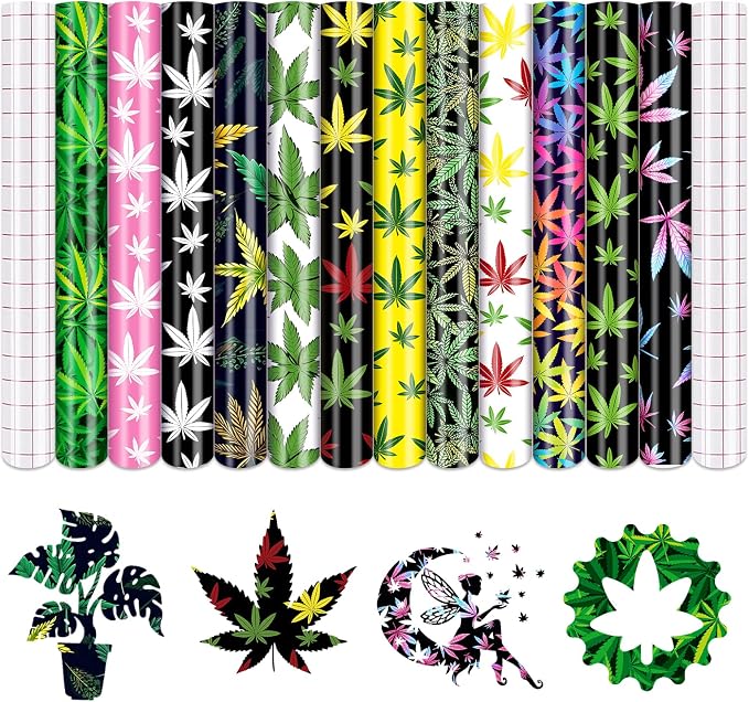 Tintnut Cannabis Pattern Permanent Vinyl 12 Sheets 12x10in Adhesive Vinyl | by Tintnut