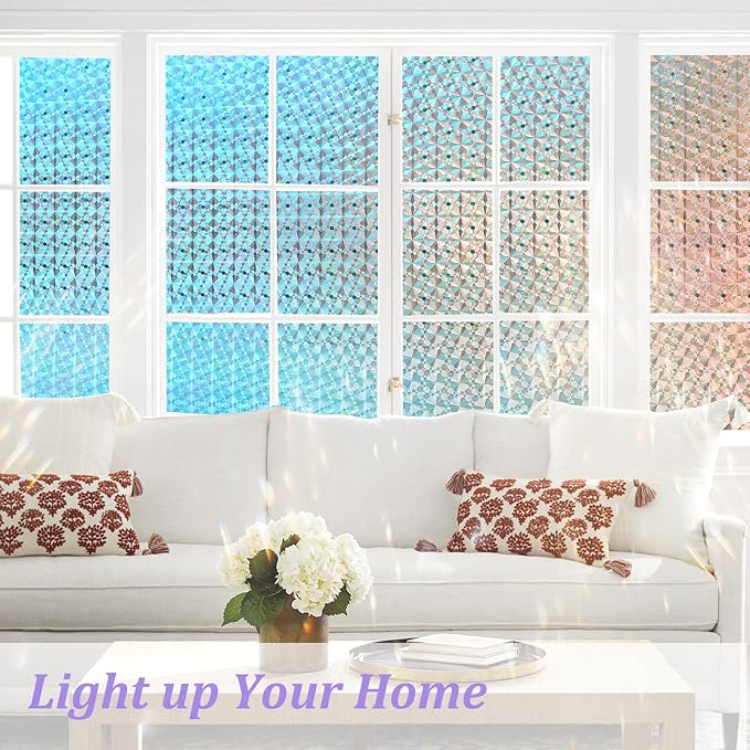 Windimiley Stained Glass Window Privacy Film, Rainbow Clings, 11.8" x 78.7" | - Image 2