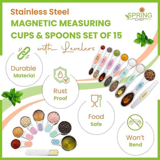 Spring Chef Magnetic Measuring Cups & Spoons Set of 15, Pastel | Stackable - Image 2