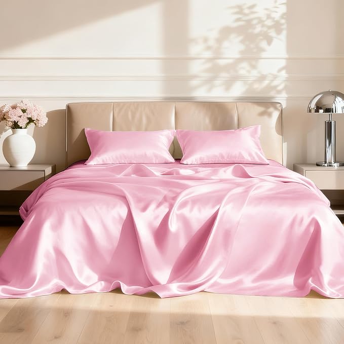 Love's cabin 4Piece California King Satin Bed Linen Set, Deep Pocket, Luxury by Lovescabin