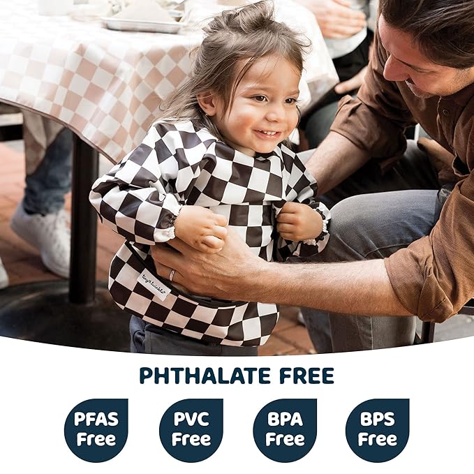 Tiny Twinkle Long Sleeve Bib for Babies & Toddlers – 2 Pack Waterproof Smock Bibs for Eating – Machine Washable & Mess-Proof, Baby Feeding Essential & Shower Must-Have (Toile,Bows, 6-24M)