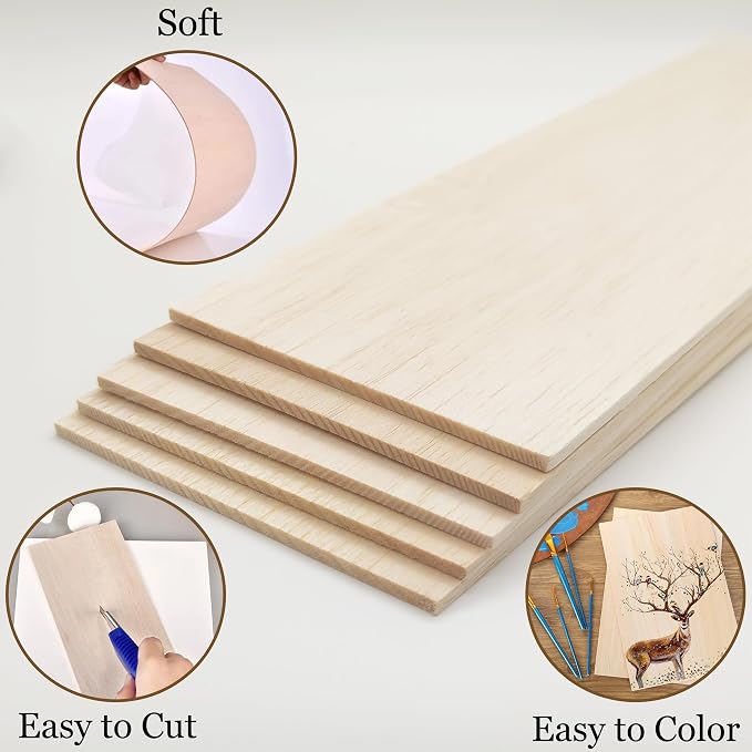 Balsa Wood Sheet 1/8" Inch Thick 12" x 4" Wooden Board - Image 4