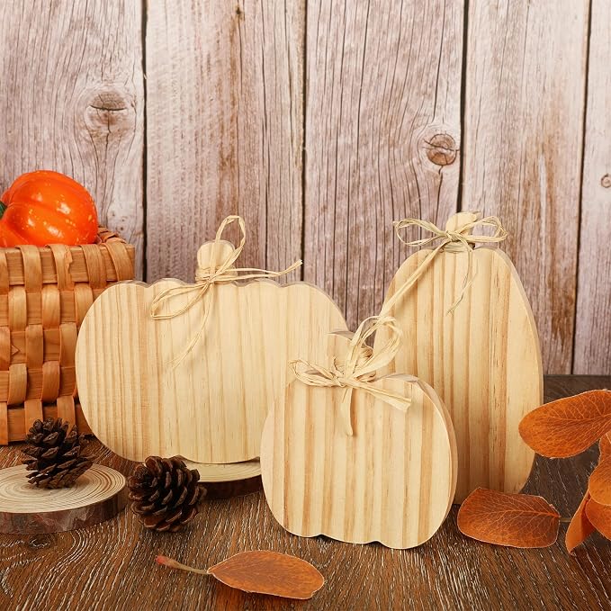 Whaline 3Pcs Unfinished Fall Pumpkin Wooden Cutout - Image 3