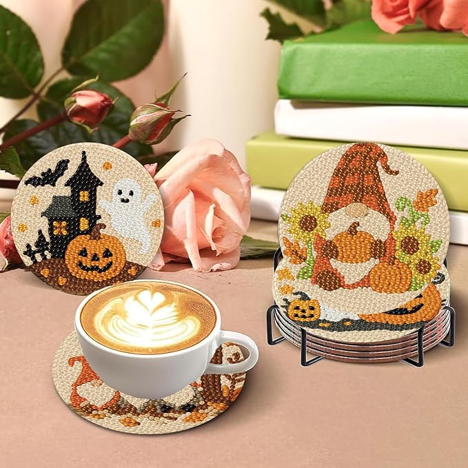 8 PCS Halloween Diamond Art Coasters Kits Cute Diamond Painting Coaster | - Image 4