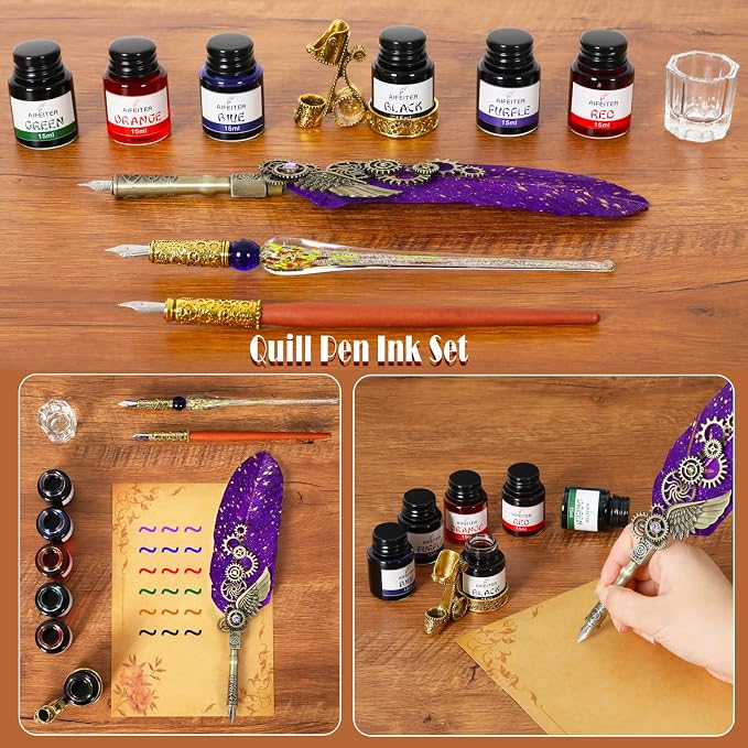 Aifeiter Feather Pen Ink Set, Wax Seal Stamp, Feather Calligraphy Pen, Birthday - Image 2