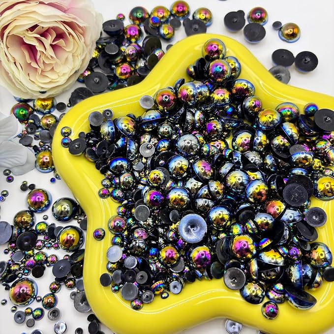 1500PCS 3-14mm BlackAB Flatback Pearls, 150g Half-Round ABS Pearls - Image 2