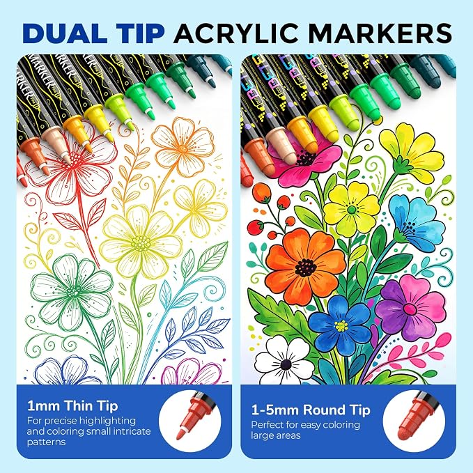 Betem 24 Colors Dual Tip Acrylic Paint Markers, Fabric Decorating Kits Premium - Image 2