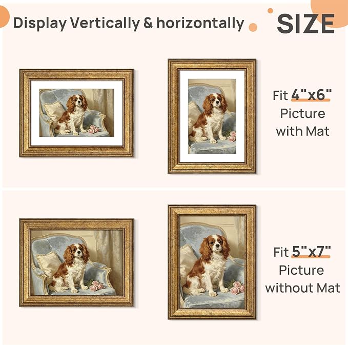 upsimples 5x7 Picture Frame, Vintage Frames Decor, Wall or Tabletop Display - Image 2