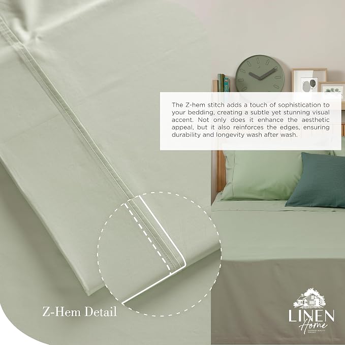 Linen Home 100% Cotton Percale Sheets King Size, Deep Pocket, 4 Pieces Set - Image 3