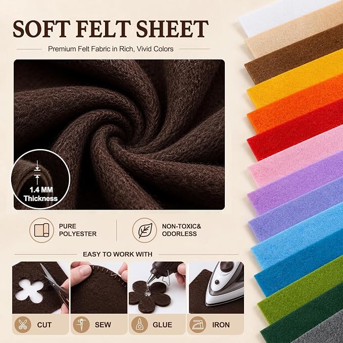 Chocolate Brown Large Felt Fabric 36" x 36", 1.4 mm Soft Felt Sheet, Nonwoven - Image 4