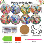 8 Pack Diamond Art Coasters, Hummingbird flowers Diamond Painting Coasters | - Image 2