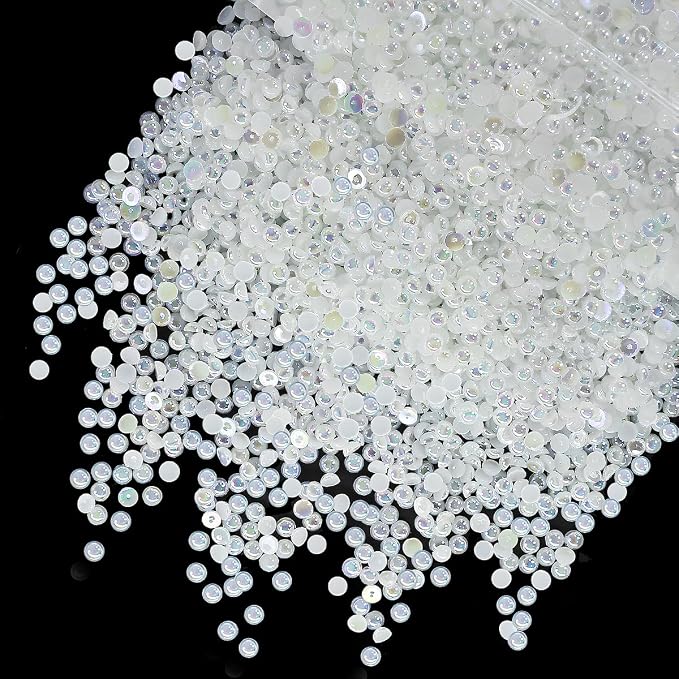 qiipii 7200PCS 3mm Small White AB Round Half Round Pearls by qiipii