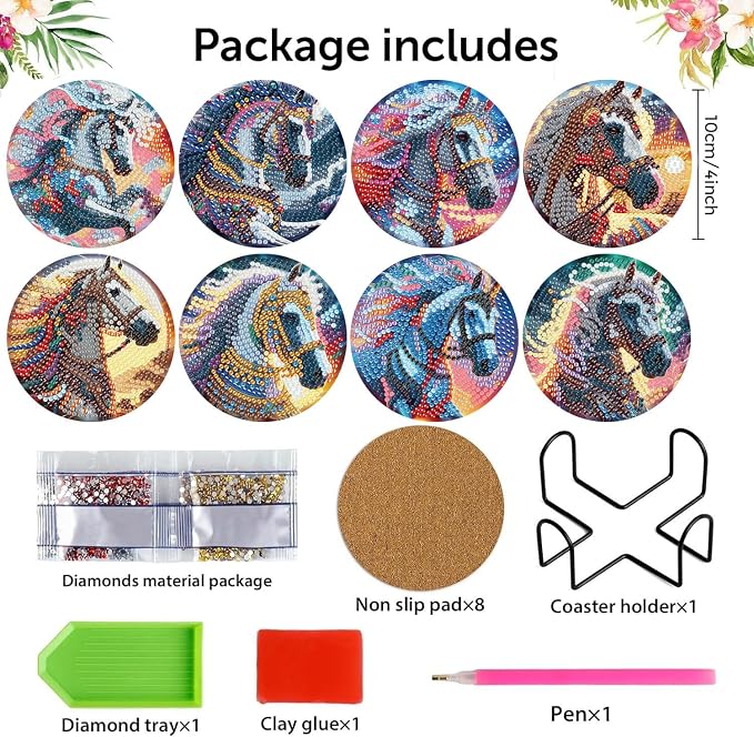 8 Pack Horse Diamond Art Coasters Kit for - Image 2