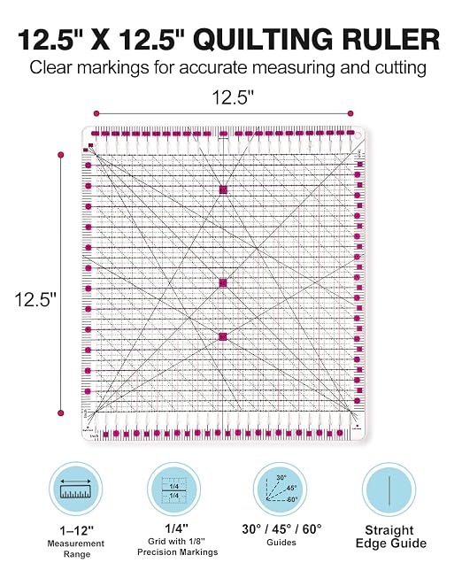 Quilting Rulers 12.5" x 12.5", Slotted Quilting Ruler - Image 4