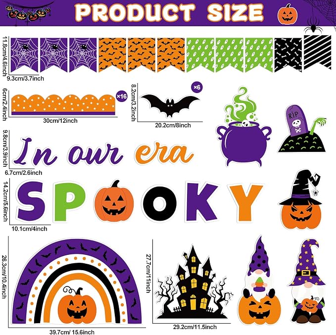 ojustbeok Halloween Bulletin Board Rainbow Pumpkin Ghost Decorations Bat Castle - Image 2
