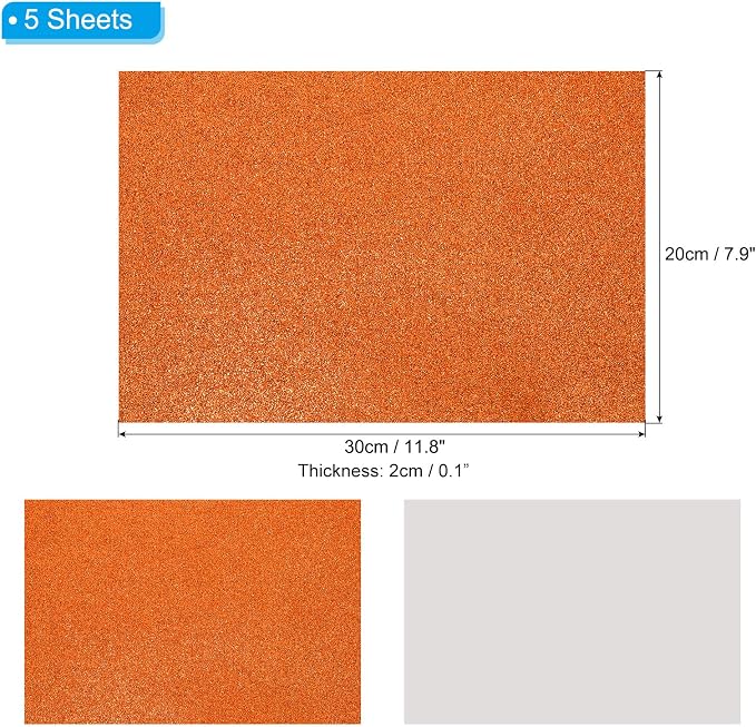 PATIKIL Orange Shiny EVA Glitter Foam Sheet 11.8 x 7.9 Inch 2mm Thick Sparkle - Image 2